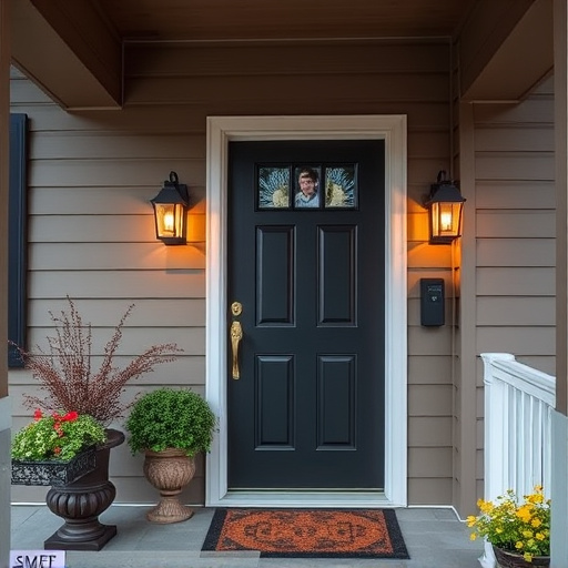 smart video doorbell on suburban porch