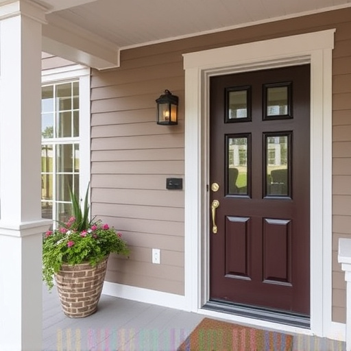 smart video doorbell on suburban porch