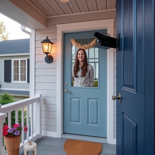 smart video doorbell on suburban porch
