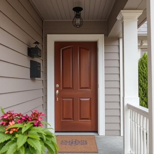 smart video doorbell on suburban porch