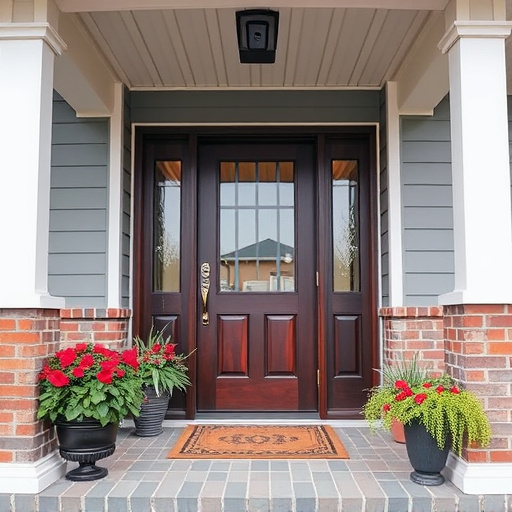 smart video doorbell on suburban porch