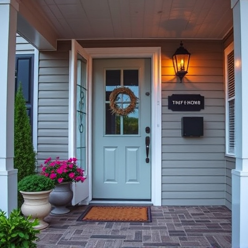smart video doorbell on suburban porch
