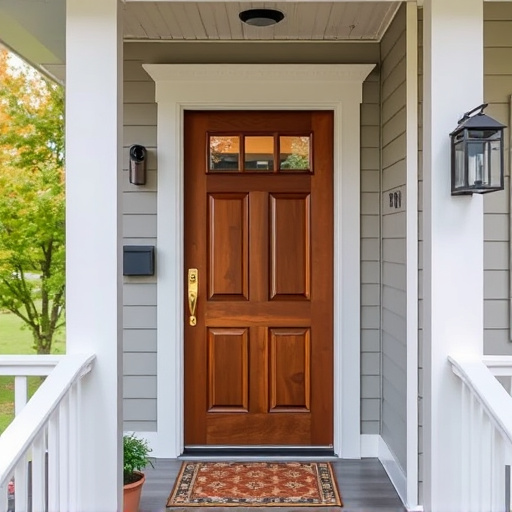 smart video doorbell on suburban porch
