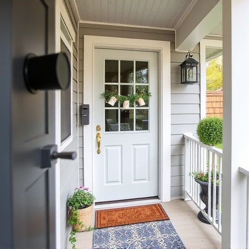 smart video doorbell on suburban porch