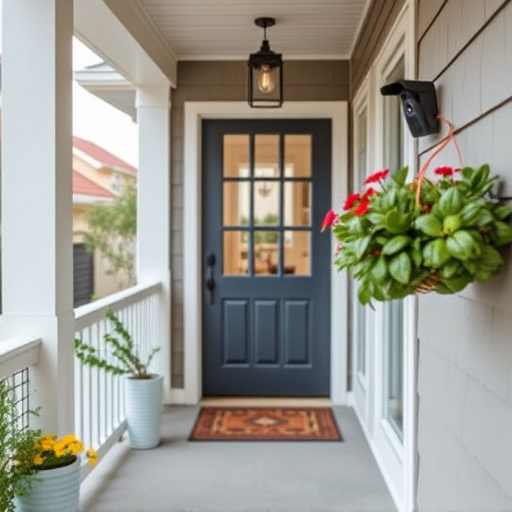 smart video doorbell on suburban porch