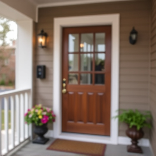 smart video doorbell on suburban porch